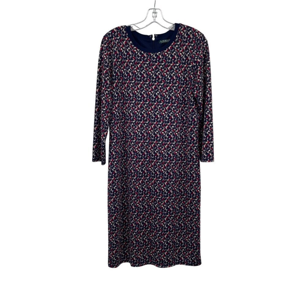 Lauren Ralph Lauren Print Shift Dress Long Sleeve Blue/Multi Size Large